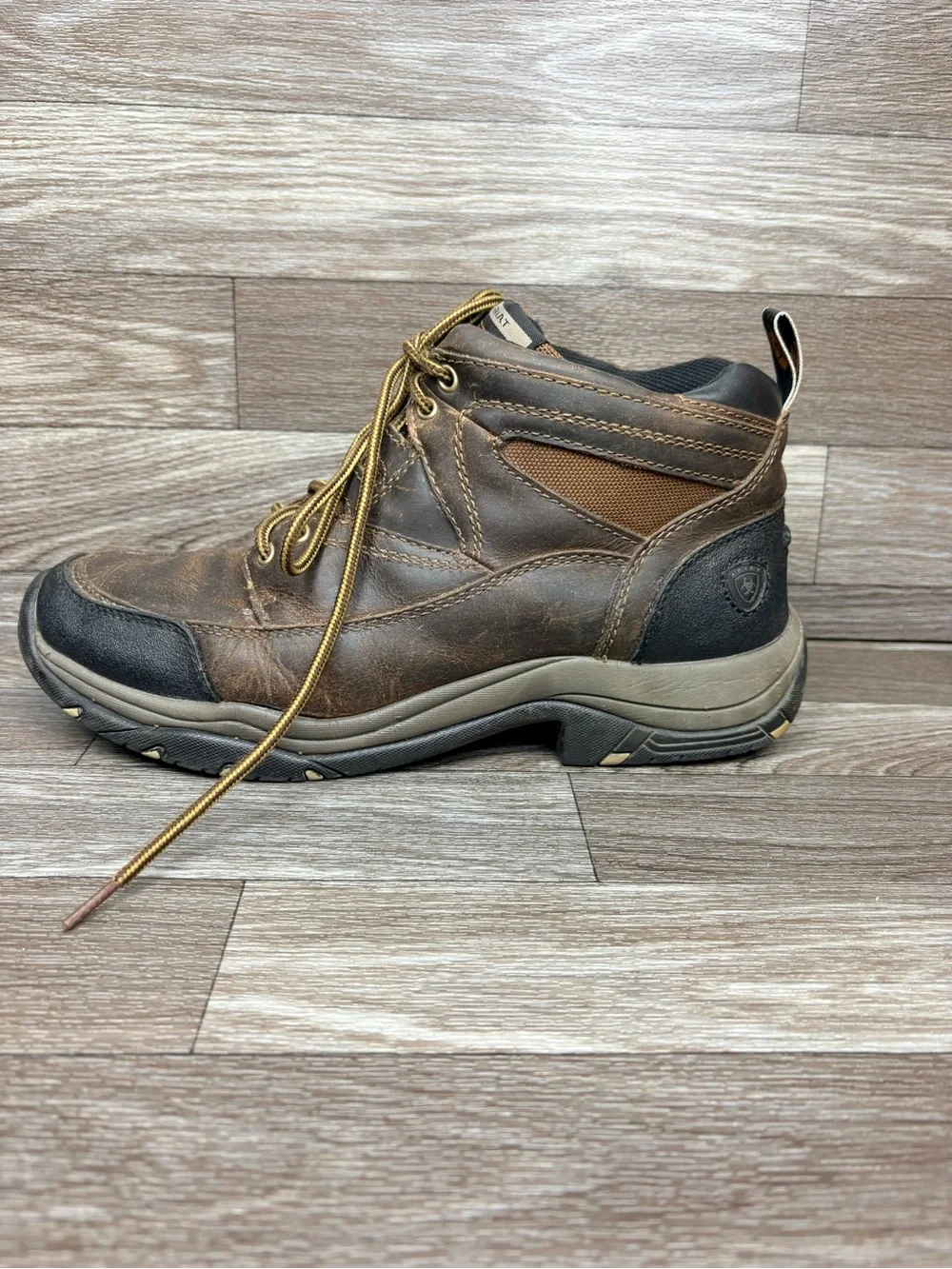 Arita Men’s Terrain Boots Soft Toe in Distressed Brown Padded Collar Sz 9D